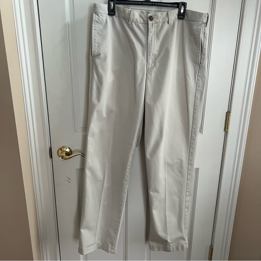 Mens LANDS’END Traditional Fir Adjustable Waistband Khaki Pants Size 38